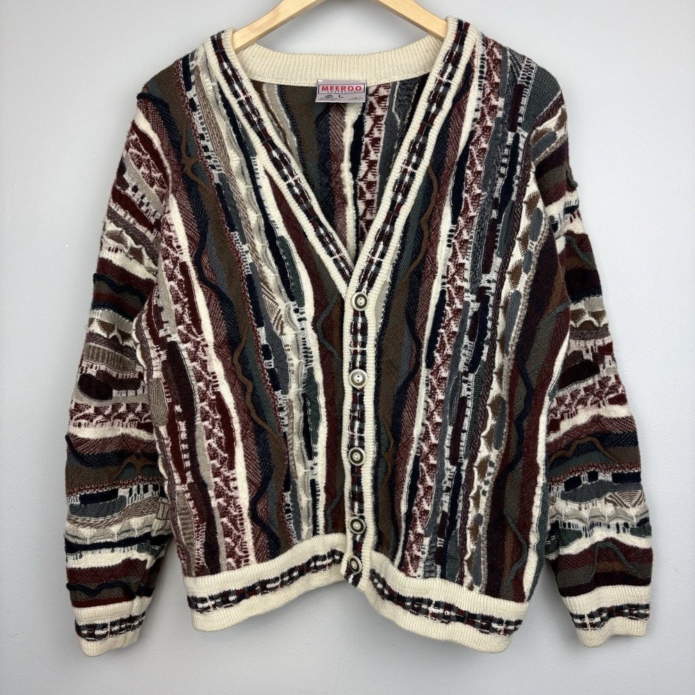 Vtg Coogi Style Merino Wool 3D Cardigan Sweater Women's‎ Size L Australia
